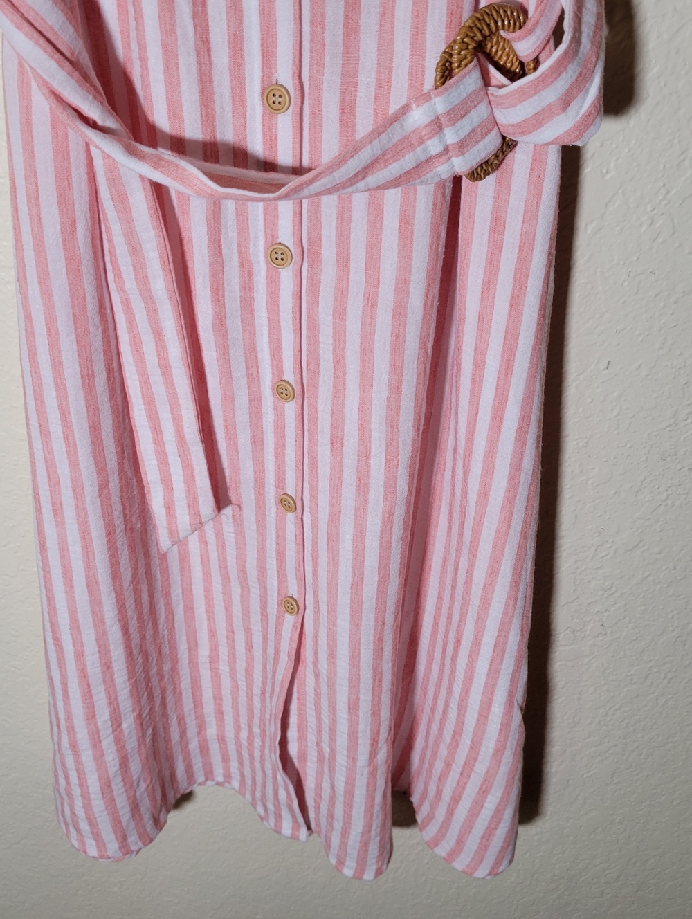 Kathy Ireland | Striped Belted Midi Shirt Dress Coastal Preppy Modest Classic L - Picture 5 of 7